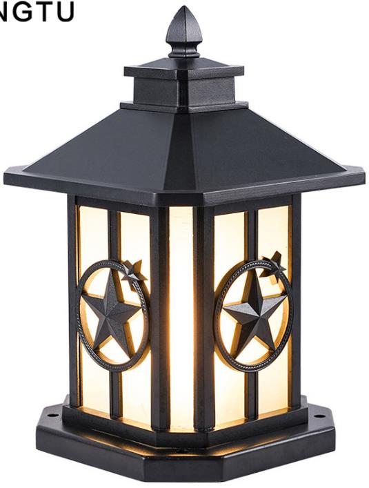 Exterior Antique Led Gate Fence Post Lamp Garden Pillar Light Black Luminous